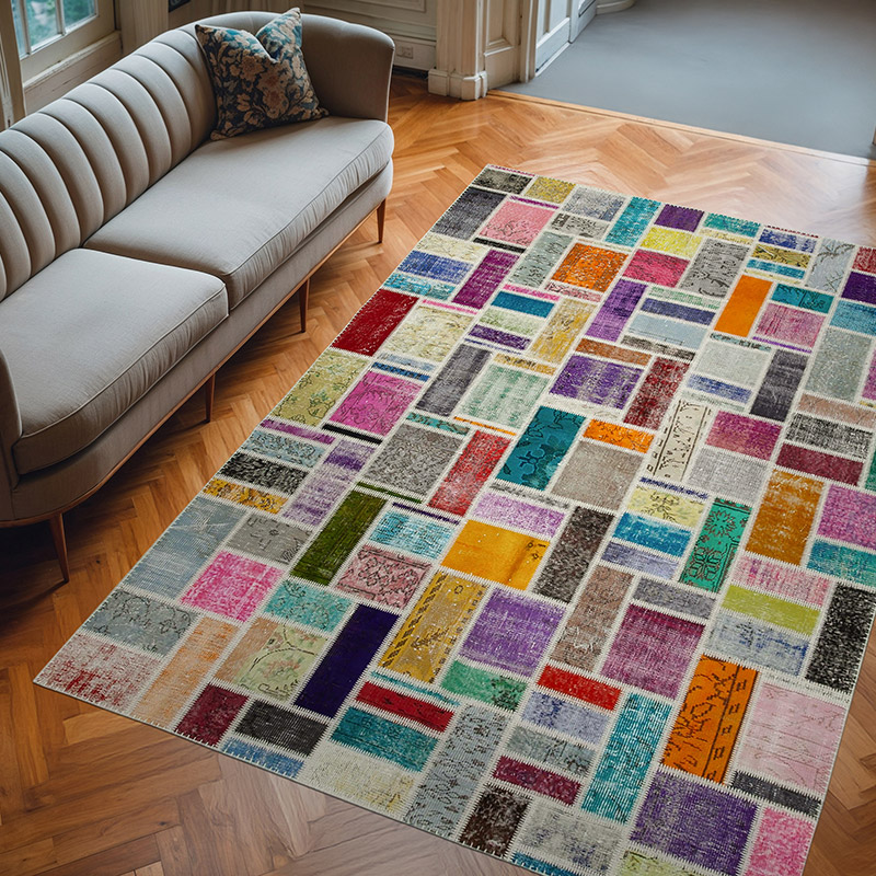 Multicolor Alfombra De Retazos Turca Sobre-teñida - 208 cm x 297 cm - K0051078