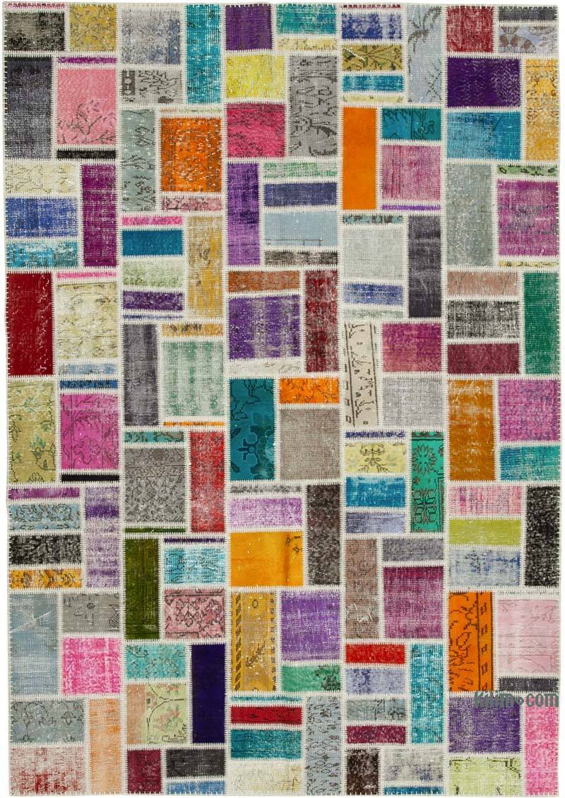 Multicolor Alfombra De Retazos Turca Sobre-teñida - 208 cm x 297 cm - K0051078