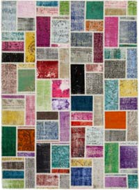Multicolor Patchwork Hand-Knotted Turkish Rug - 5' 8" x 7' 10" (68" x 94")