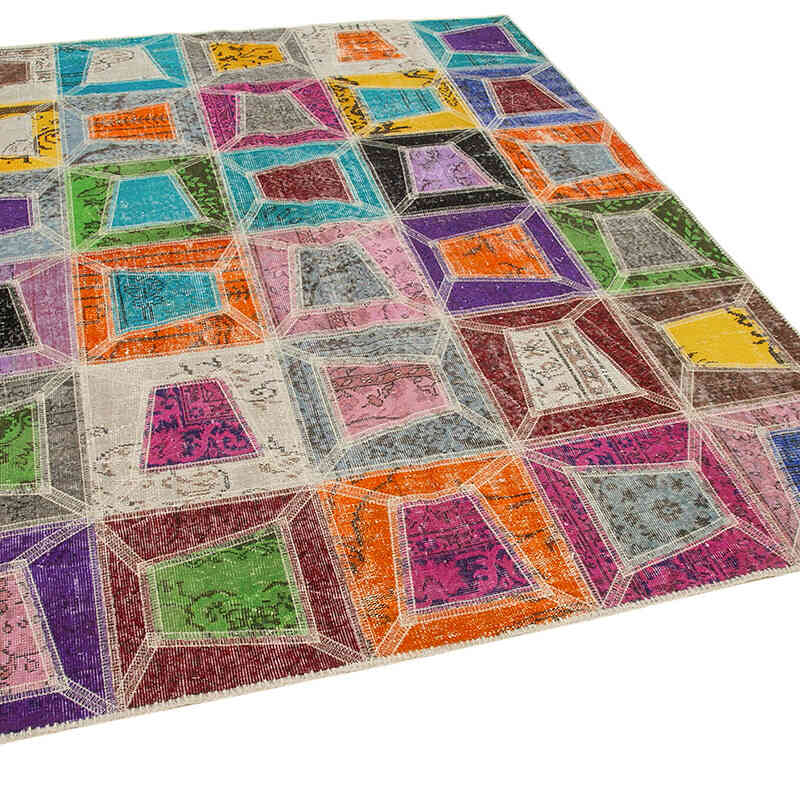 Çok Renkli Boyalı Patchwork Halı - 193 cm x 236 cm - K0051081