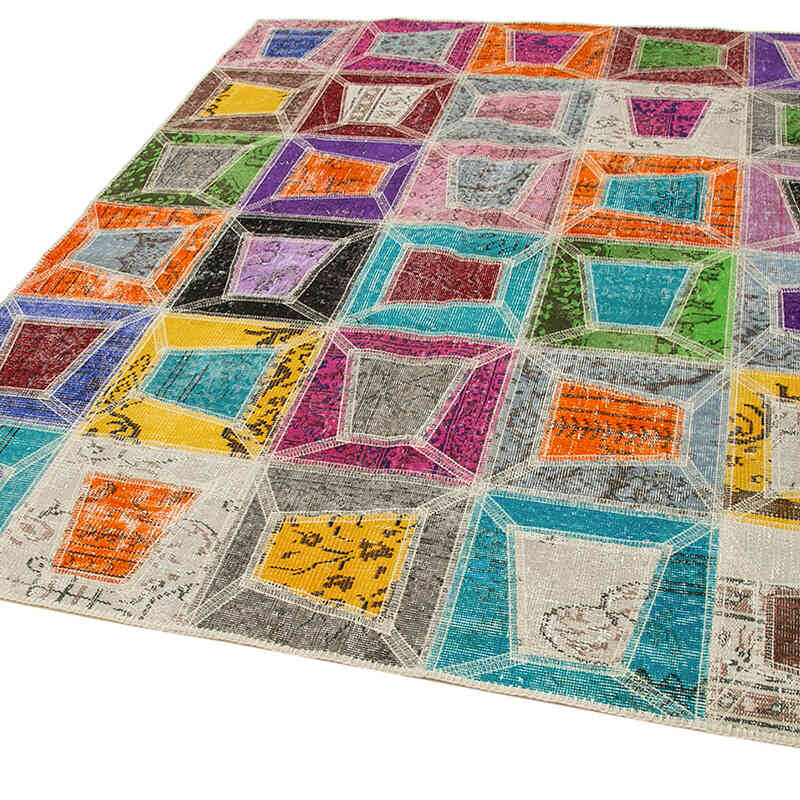 Çok Renkli Boyalı Patchwork Halı - 193 cm x 236 cm - K0051081