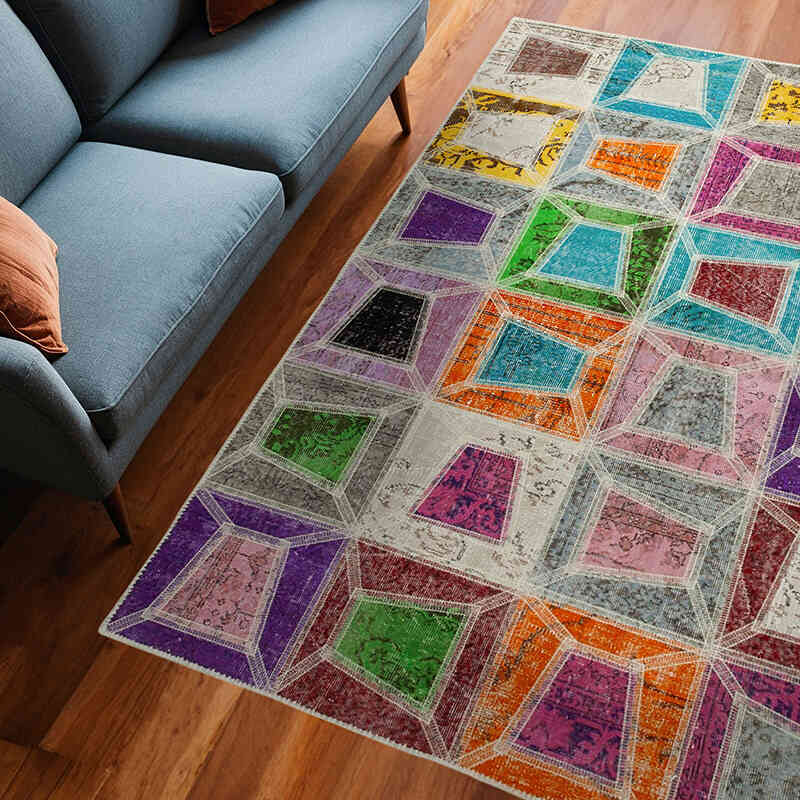 Çok Renkli Boyalı Patchwork Halı - 193 cm x 236 cm - K0051081