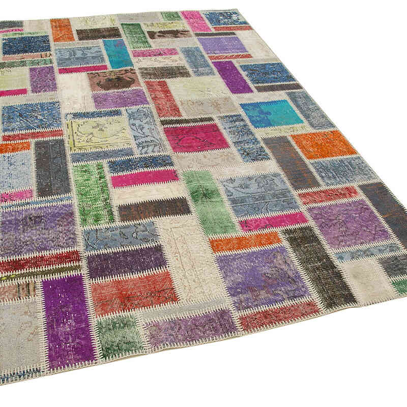 Multicolor Alfombra De Retazos Turca Sobre-teñida - 175 cm x 254 cm - K0051082