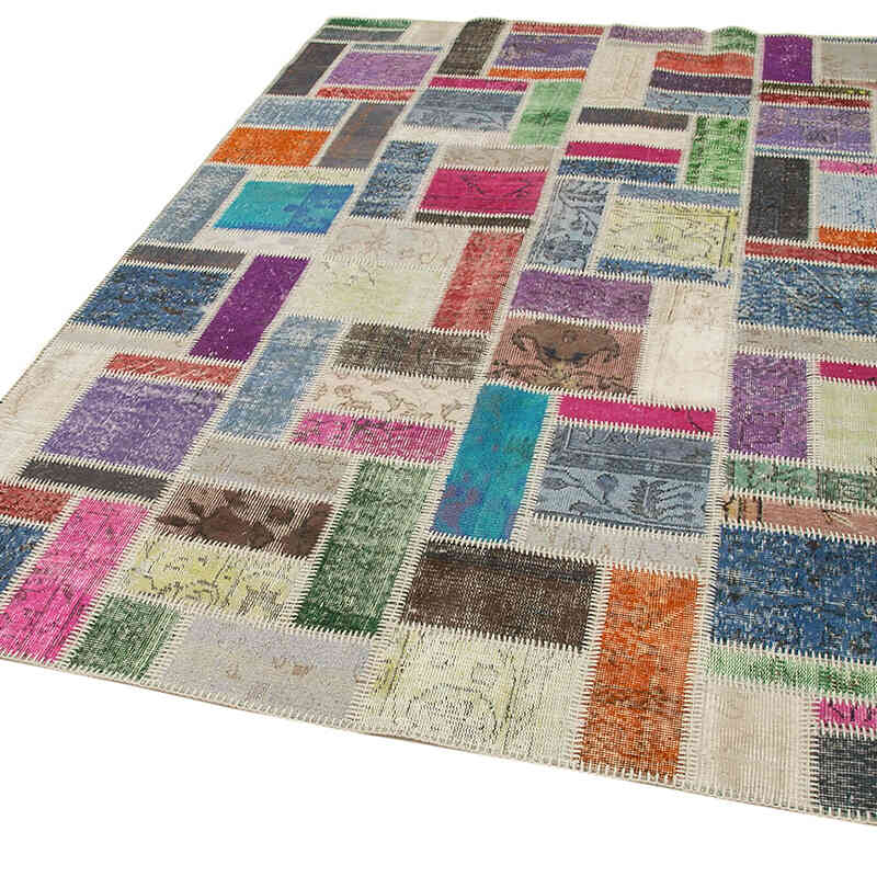 Multicolor Alfombra De Retazos Turca Sobre-teñida - 175 cm x 254 cm - K0051082
