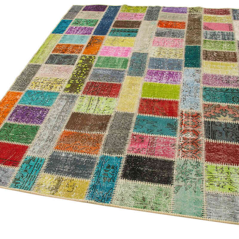 Multicolor Patchwork Hand-Knotted Turkish Rug - 5' 9" x 7' 11" (69" x 95") - K0051083