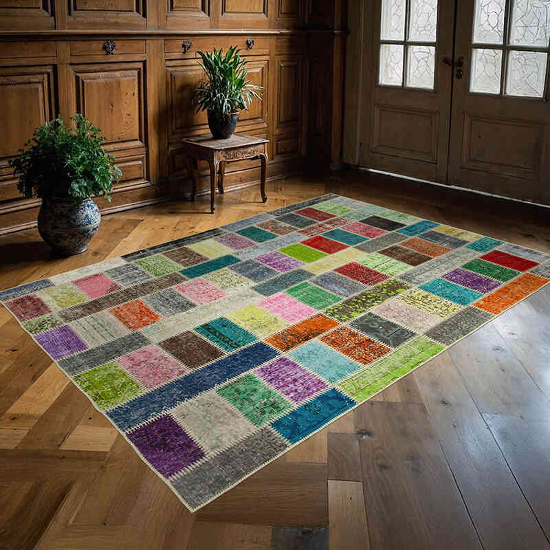 Multicolor Alfombra De Retazos Turca Sobre-teñida - 175 cm x 242 cm - K0051083