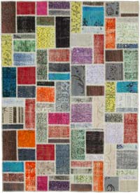 Multicolor Patchwork Hand-Knotted Turkish Rug - 5' 9" x 7' 9" (69" x 93")
