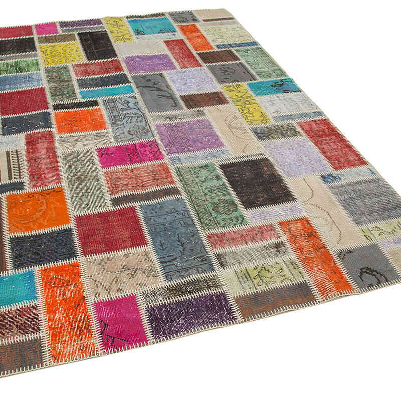 Multicolor Alfombra De Retazos Turca Sobre-teñida - 174 cm x 237 cm - K0051084