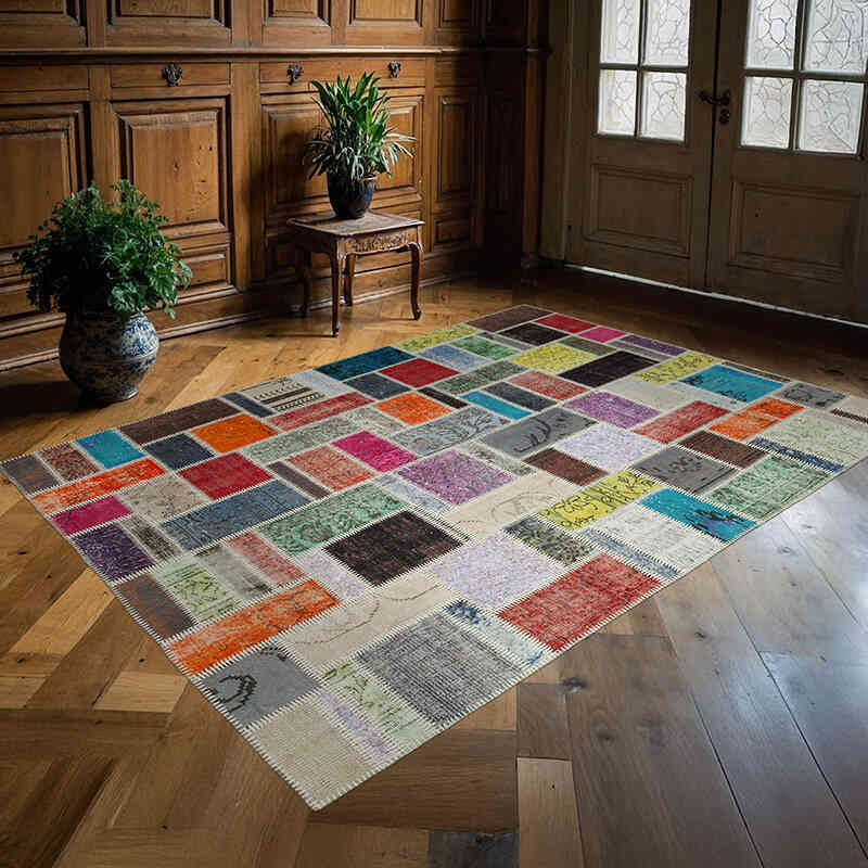 Multicolor Alfombra De Retazos Turca Sobre-teñida - 174 cm x 237 cm - K0051084