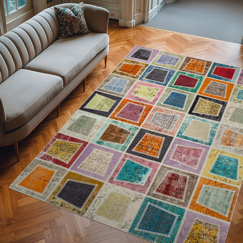 Multicolor Alfombra De Retazos Turca Sobre-teñida - 200 cm x 280 cm - K0051085