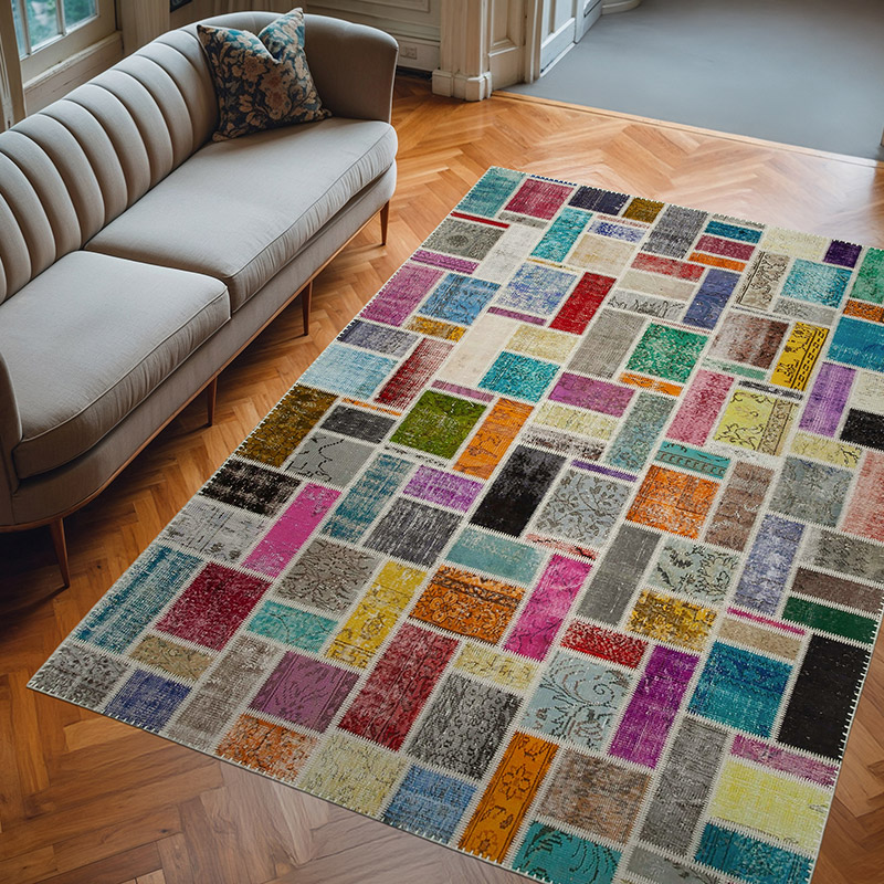 Multicolor Alfombra De Retazos Turca Sobre-teñida - 209 cm x 298 cm - K0051087
