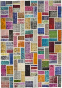 Multicolor Patchwork Hand-Knotted Turkish Rug - 6' 11" x 9' 9" (83" x 117")
