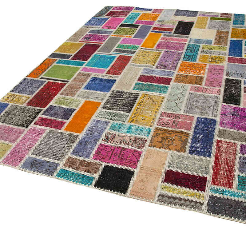 Multicolor Patchwork Hand-Knotted Turkish Rug - 6' 11" x 9' 9" (83" x 117") - K0051088