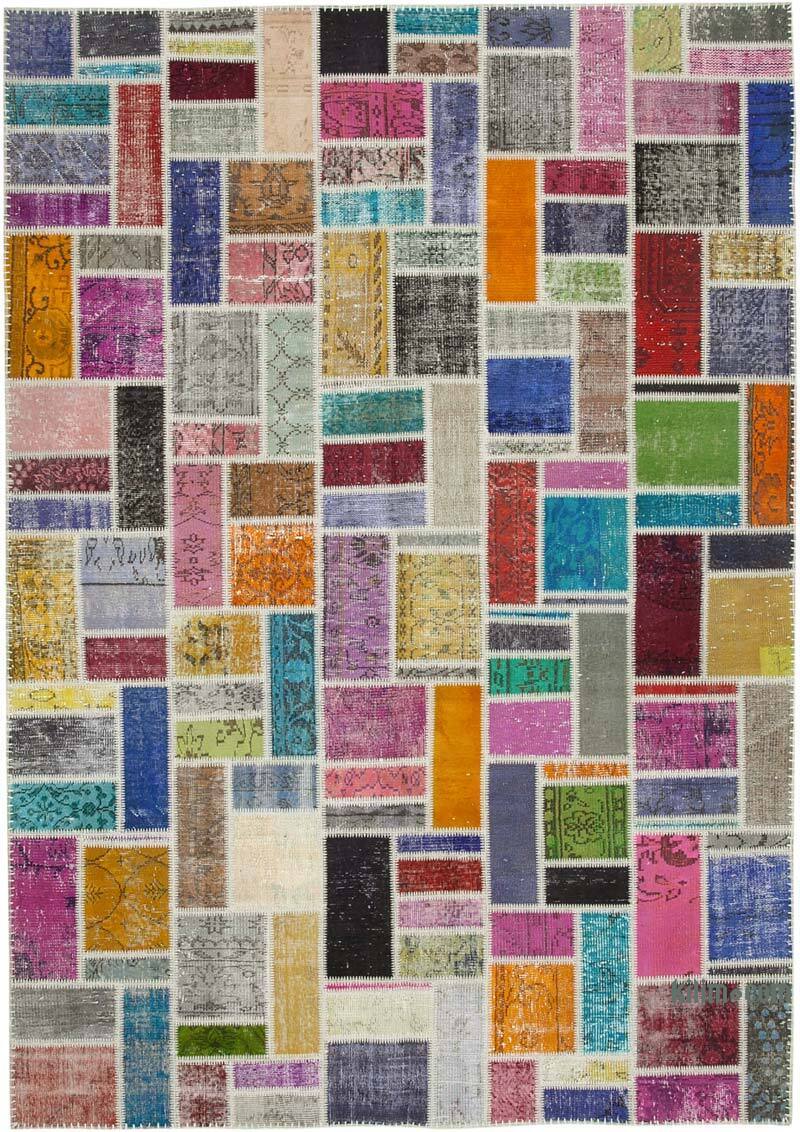 Multicolor Patchwork Hand-Knotted Turkish Rug - 6' 11" x 9' 9" (83" x 117") - K0051088