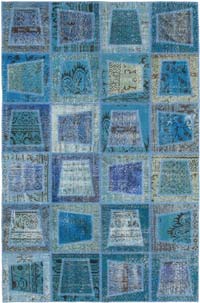 Blue Patchwork Hand-Knotted Turkish Rug - 5' 3" x 7' 10" (63" x 94")