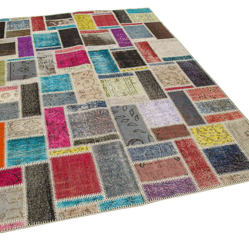 Multicolor Alfombra De Retazos Turca Sobre-teñida - 174 cm x 244 cm - K0051091