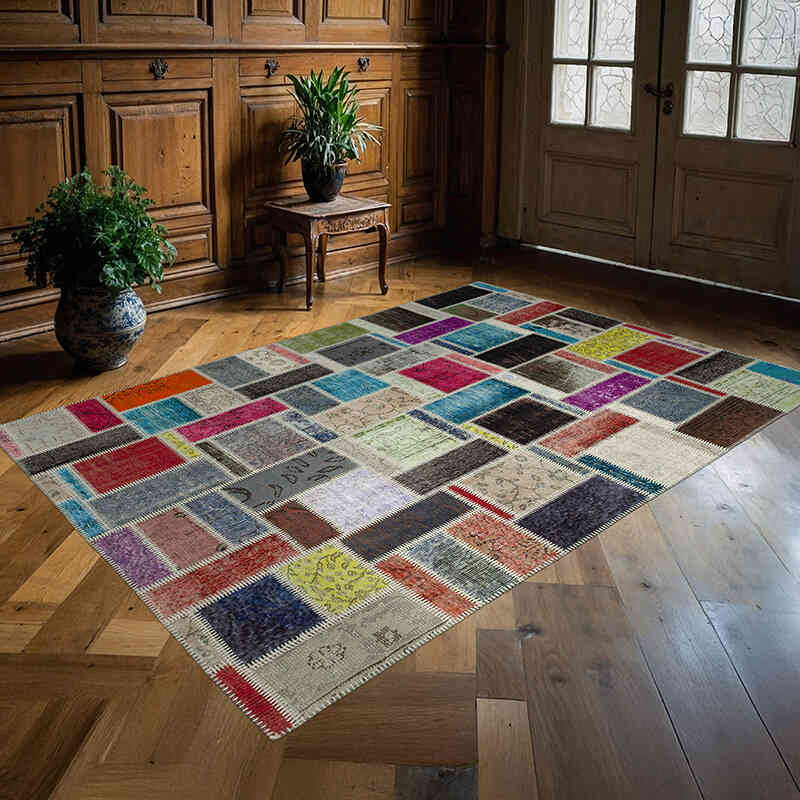 Multicolor Alfombra De Retazos Turca Sobre-teñida - 174 cm x 244 cm - K0051091