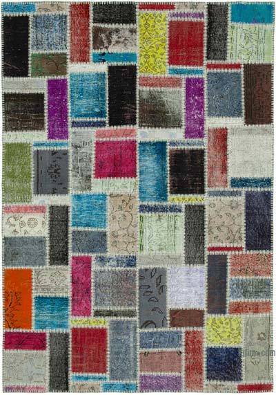 Multicolor Patchwork Hand-Knotted Turkish Rug - 5' 9" x 8'  (69 in. x 96 in.)