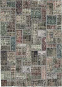 Patchwork Hand-Knotted Turkish Rug - 5' 7" x 7' 10" (67" x 94")