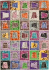 Multicolor Patchwork Hand-Knotted Turkish Rug - 6' 4" x 8' 11" (76" x 107")