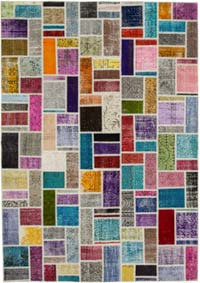 Multicolor Patchwork Hand-Knotted Turkish Rug - 6' 11" x 9' 9" (83" x 117")