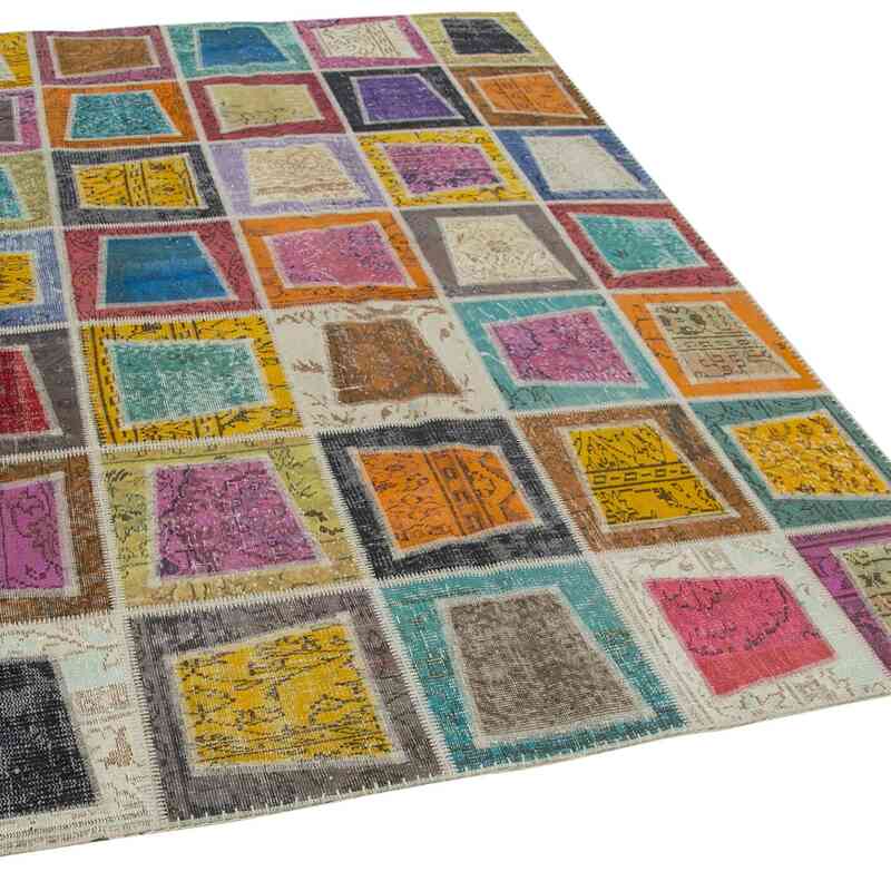 Multicolor Patchwork Hand-Knotted Turkish Rug - 6' 7" x 9' 2" (79 in. x 110 in.) - K0051098
