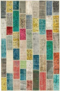 Multicolor Patchwork Hand-Knotted Turkish Rug - 5' 3" x 7' 10" (63" x 94")