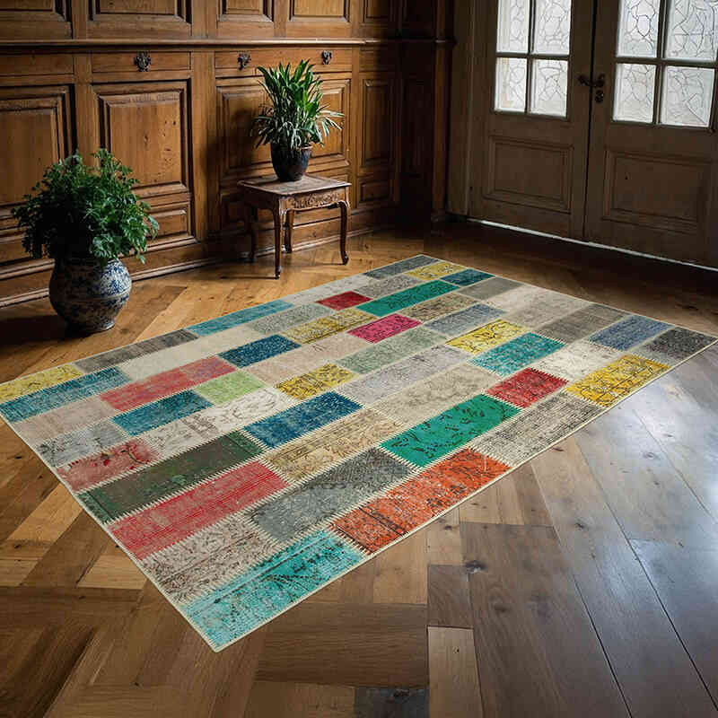 Çok Renkli Boyalı Patchwork Halı - 160 cm x 240 cm - K0051099
