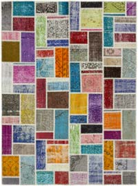 Multicolor Patchwork Hand-Knotted Turkish Rug - 5' 9" x 7' 9" (69" x 93")