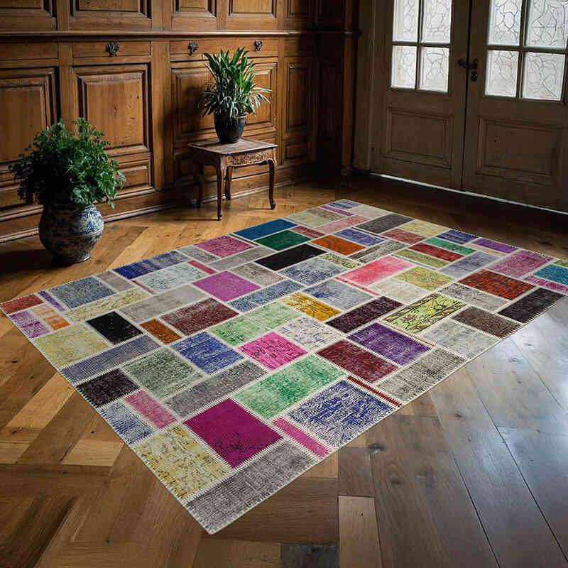 Çok Renkli Boyalı Patchwork Halı - 173 cm x 239 cm - K0051104