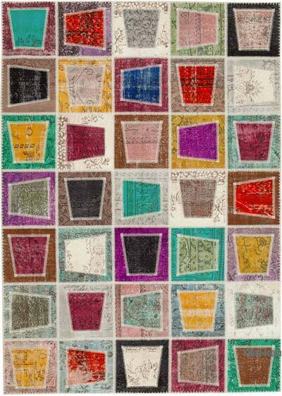 Çok Renkli Boyalı Patchwork Halı - 200 cm x 280 cm