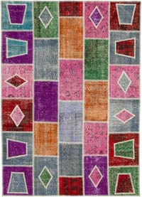 Multicolor Patchwork Hand-Knotted Turkish Rug - 5' 5" x 7' 7" (65" x 91")