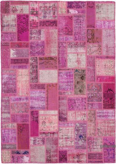 Pink Patchwork Hand-Knotted Turkish Rug - 5' 7" x 7' 10" (67 in. x 94 in.)