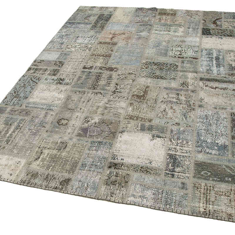 Gris Alfombra De Retazos Turca Sobre-teñida - 171 cm x 238 cm - K0051112