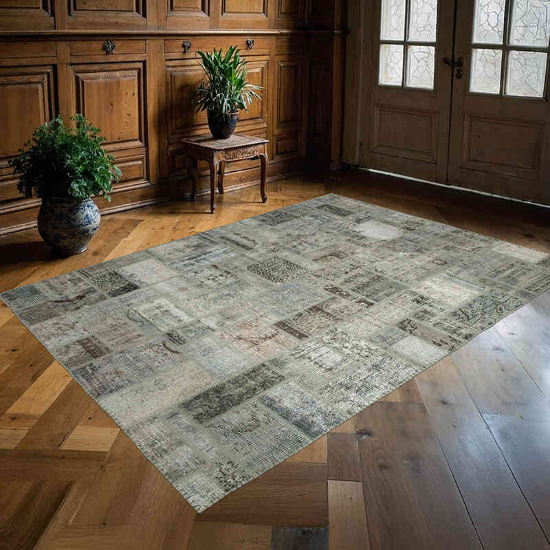 Gris Alfombra De Retazos Turca Sobre-teñida - 171 cm x 238 cm - K0051112