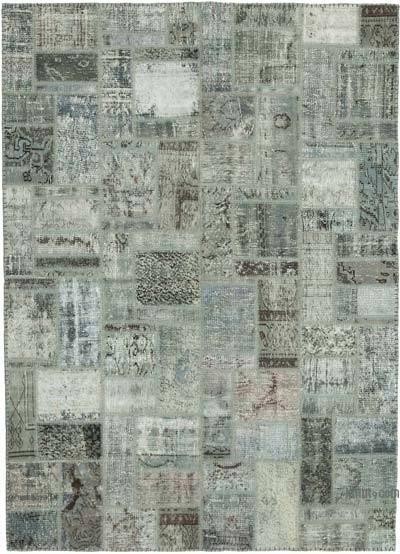 Grey Patchwork Hand-Knotted Turkish Rug - 5' 7" x 7' 10" (67 in. x 94 in.)