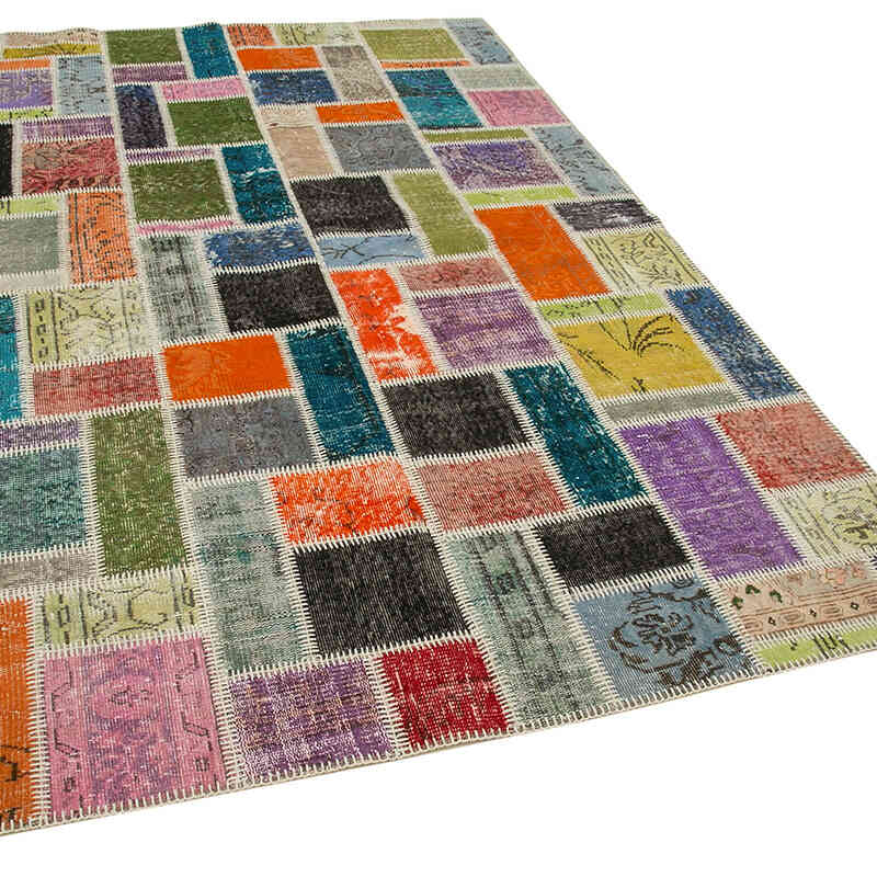 Multicolor Alfombra De Retazos Turca Sobre-teñida - 164 cm x 255 cm - K0051113