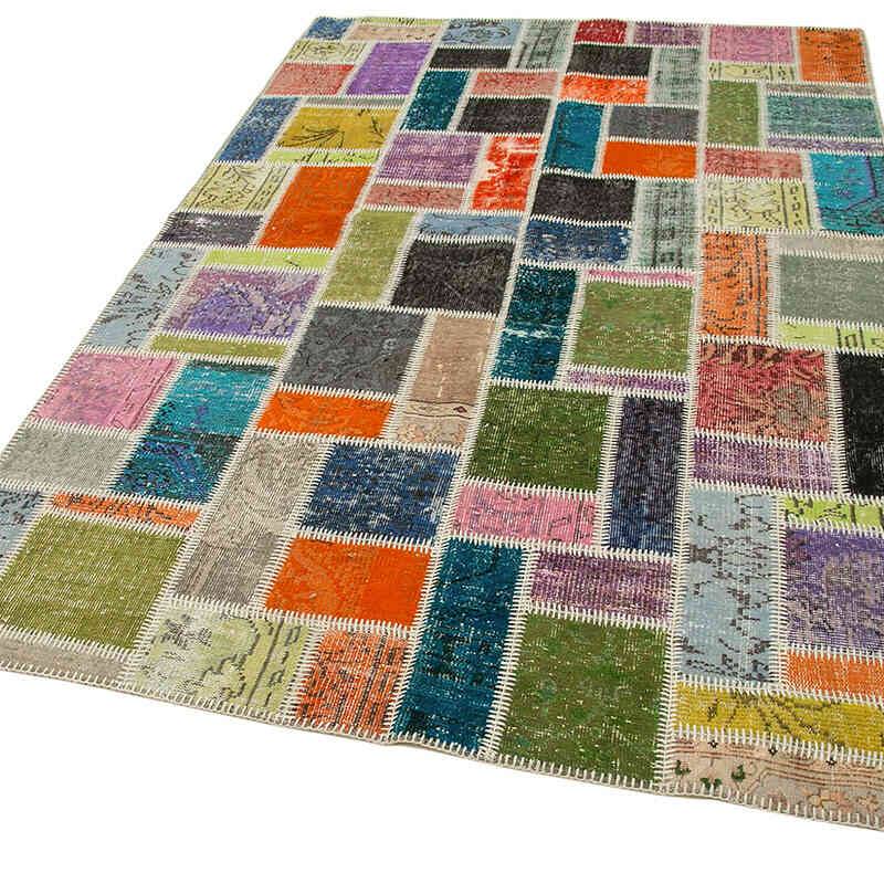 Multicolor Alfombra De Retazos Turca Sobre-teñida - 164 cm x 255 cm - K0051113