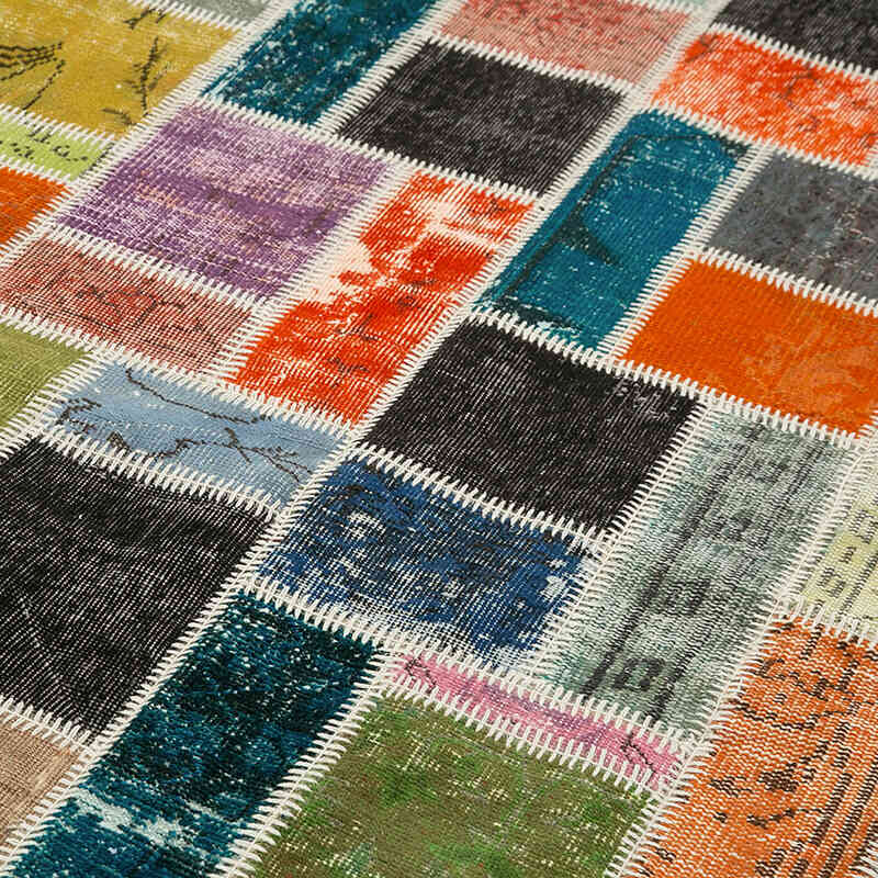 Multicolor Alfombra De Retazos Turca Sobre-teñida - 164 cm x 255 cm - K0051113