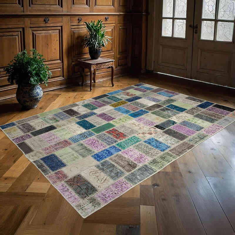 Multicolor Alfombra De Retazos Turca Sobre-teñida - 170 cm x 236 cm - K0051114