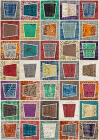 Multicolor Patchwork Hand-Knotted Turkish Rug - 6' 7" x 9' 2" (79" x 110")