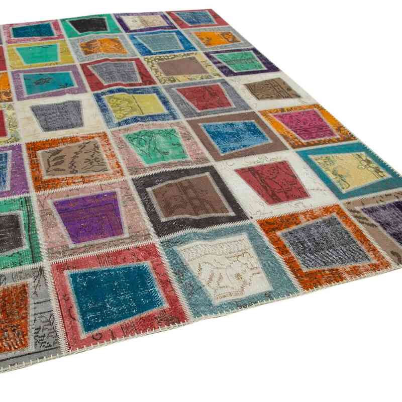 Multicolor Patchwork Hand-Knotted Turkish Rug - 6' 7" x 9' 2" (79 in. x 110 in.) - K0051115