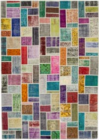 Multicolor Patchwork Hand-Knotted Turkish Rug - 6' 11" x 9' 9" (83" x 117")