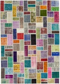 Multicolor Patchwork Hand-Knotted Turkish Rug - 6' 11" x 9' 9" (83" x 117")