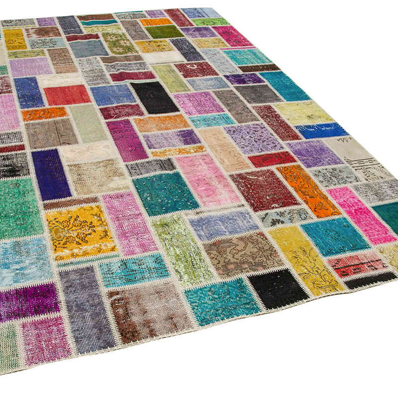 Multicolor Patchwork Hand-Knotted Turkish Rug - 6' 11" x 9' 9" (83" x 117") - K0051118