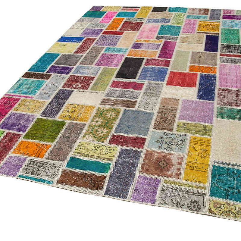 Multicolor Patchwork Hand-Knotted Turkish Rug - 6' 11" x 9' 9" (83" x 117") - K0051118
