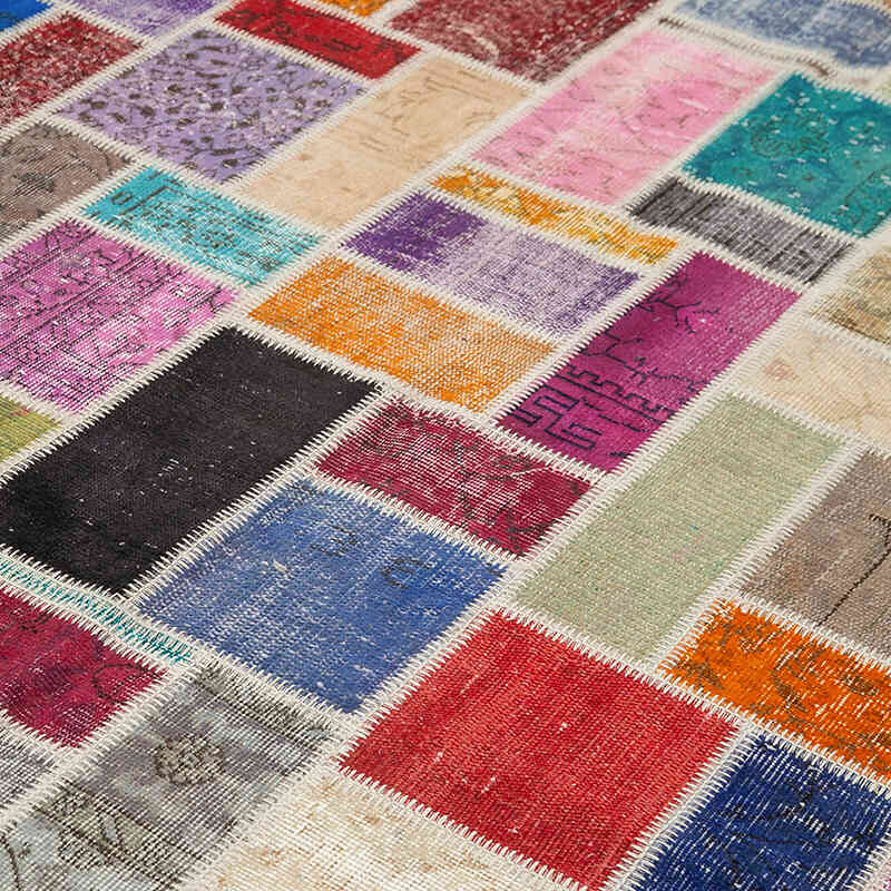Multicolor Patchwork Hand-Knotted Turkish Rug - 6' 11" x 9' 9" (83" x 117") - K0051118