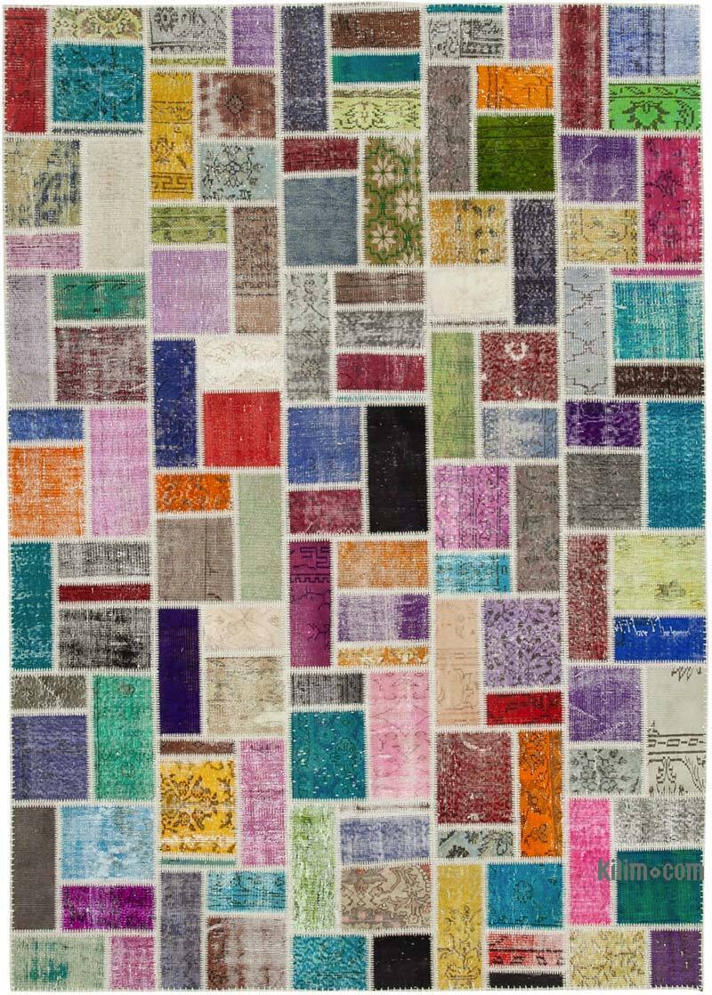 Multicolor Patchwork Hand-Knotted Turkish Rug - 6' 11" x 9' 9" (83" x 117") - K0051118