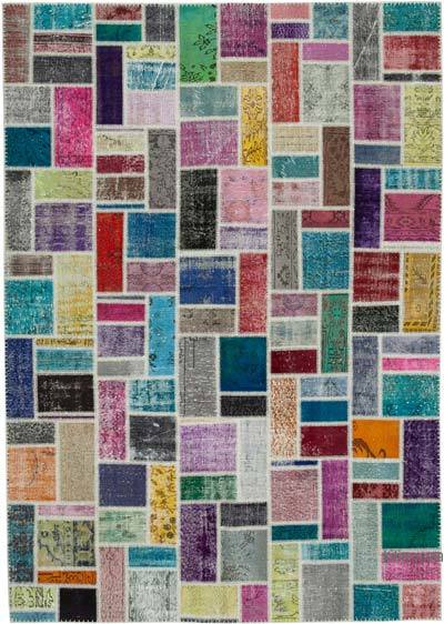 Multicolor Patchwork Hand-Knotted Turkish Rug - 6' 10" x 9' 10" (82 in. x 118 in.)