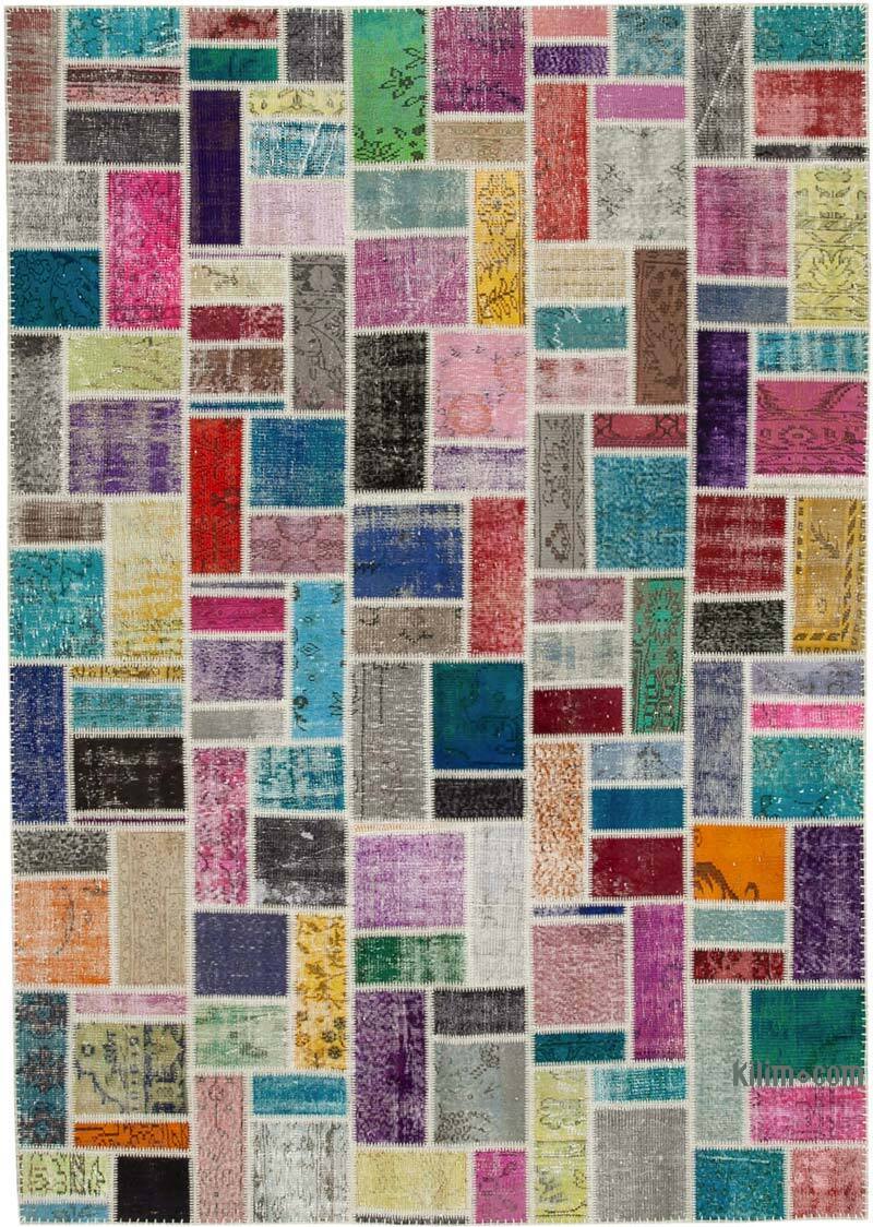 Multicolor Patchwork Hand-Knotted Turkish Rug - 6' 10" x 9' 10" (82" x 118") - K0051119